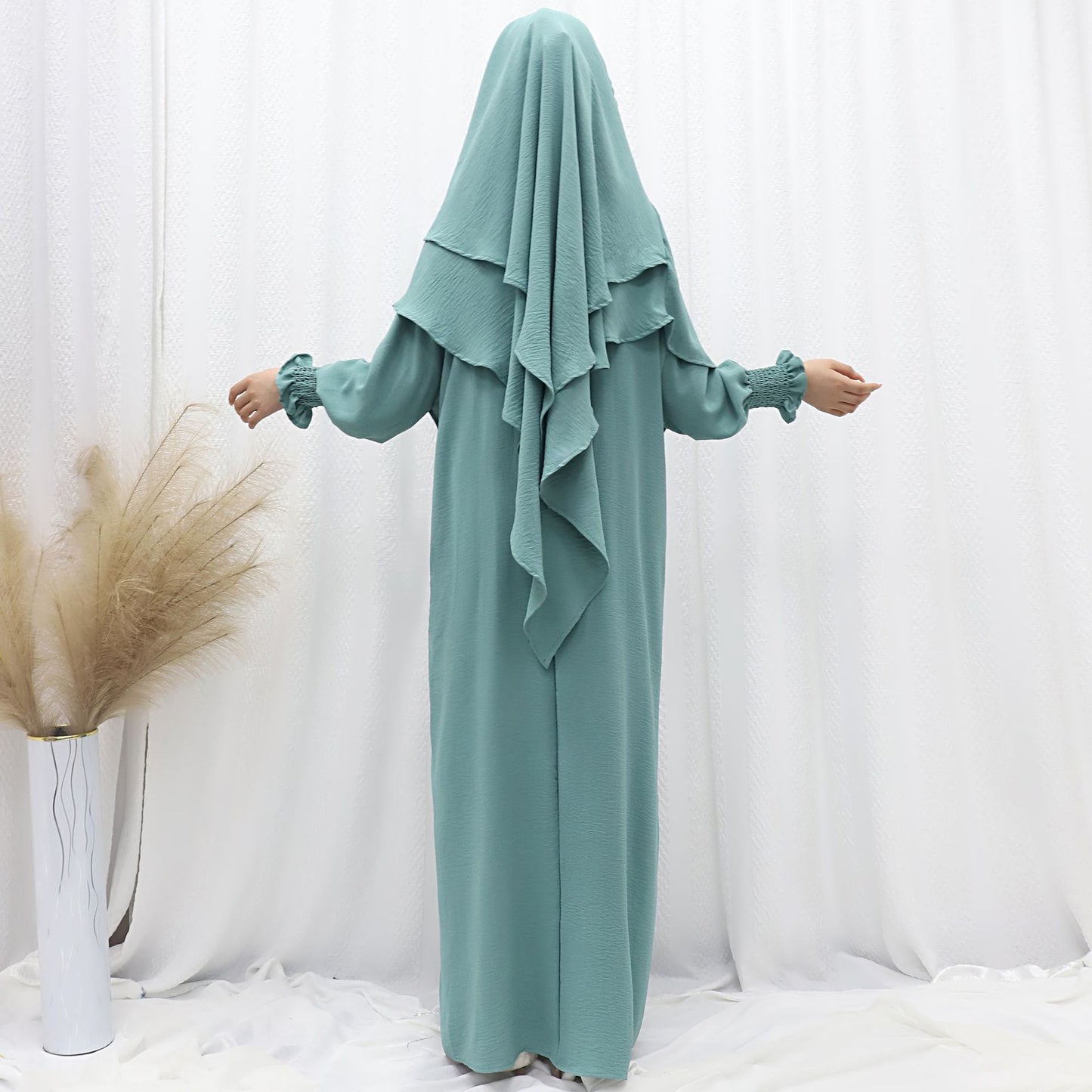 Dubai Turkey Solid Color Dress With Headscarf
