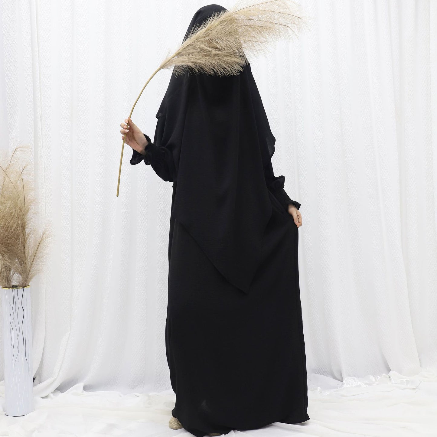 Dubai Turkey Solid Color Dress With Headscarf