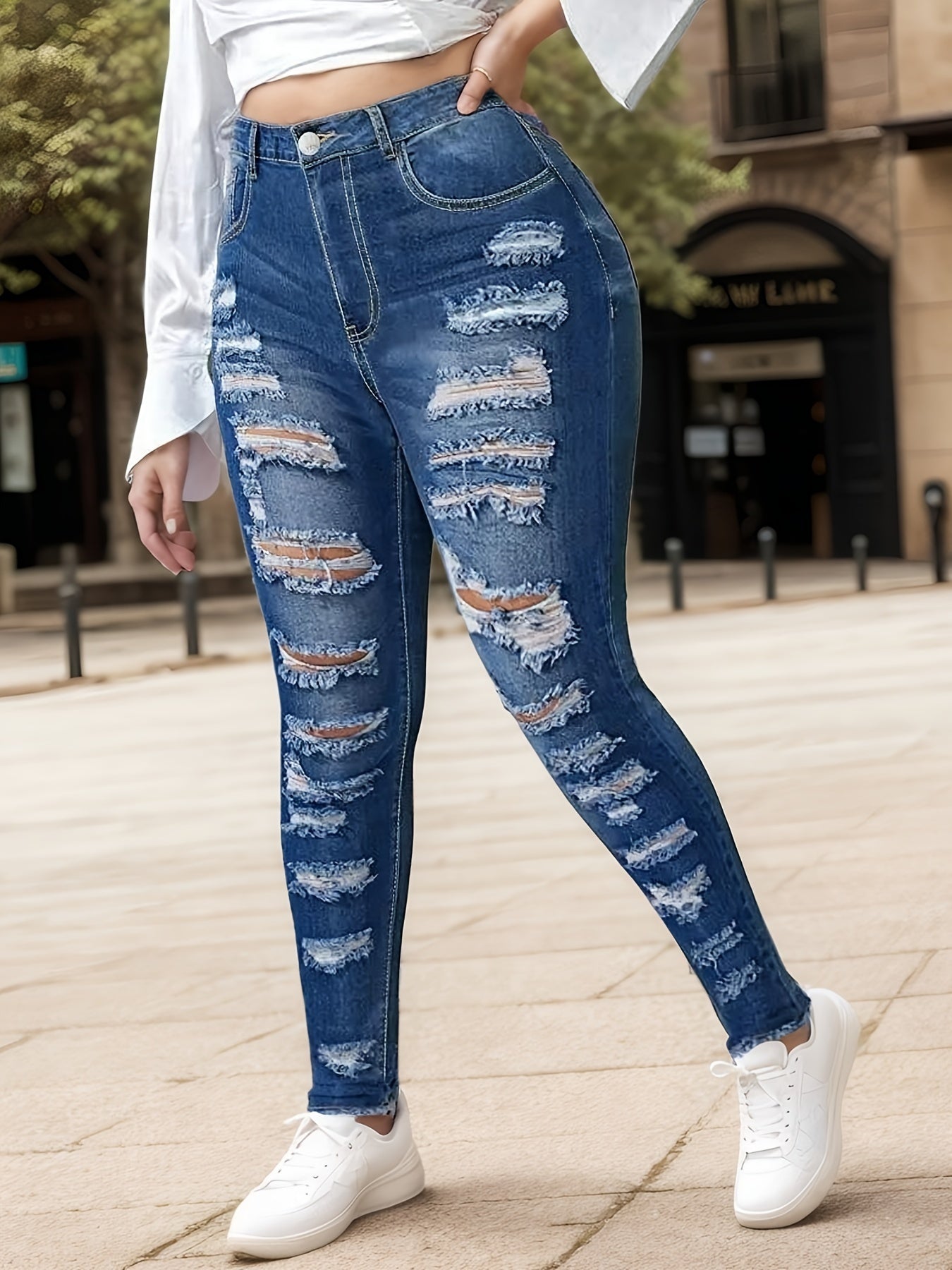 Tight Fitting Ripped Jeans, High Waisted Jeans