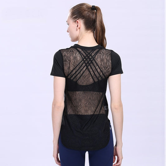 Yoga T-shirt Sport Woman Slim Short Sleeve